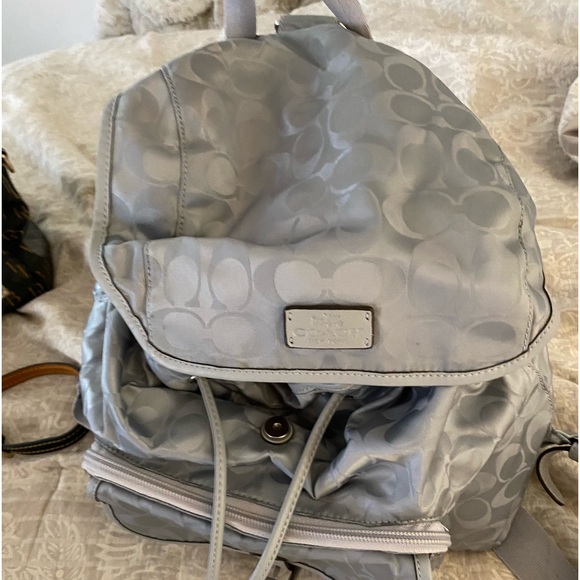 Coach gray/silver back pack with dust bag, practically brand new. - Picture 2 of 4